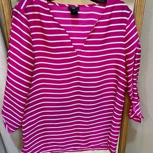 Ann Taylor striped top pink petite